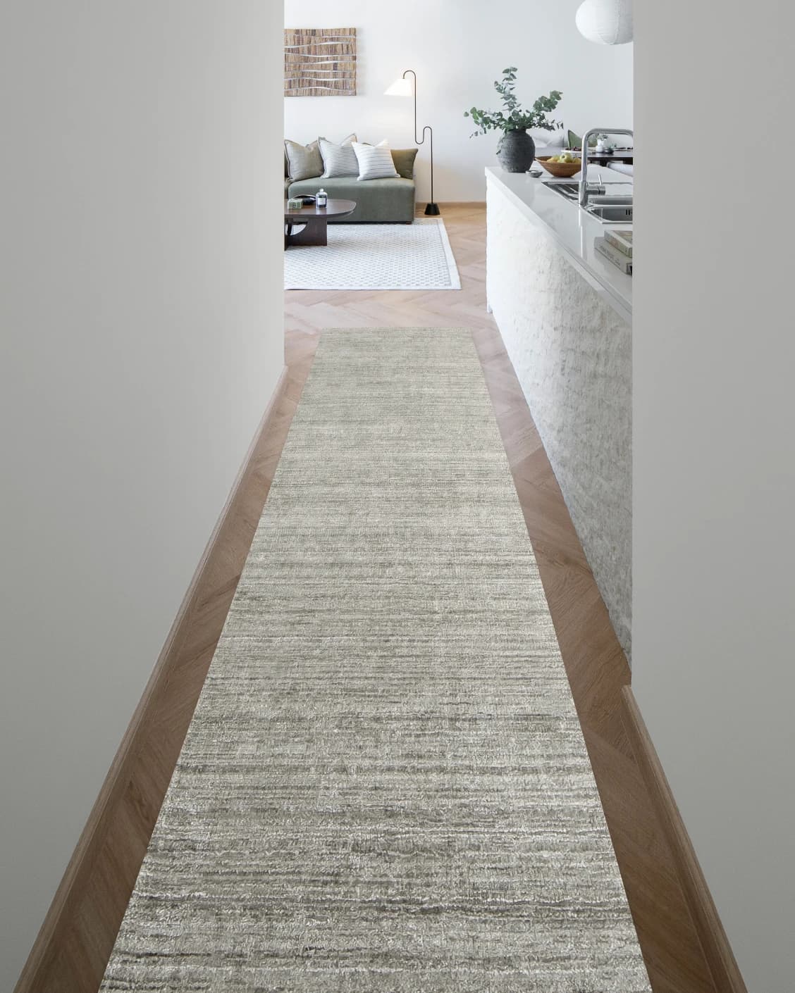 Beatrice Dune 02 Runners carpet in dune and grey, shown in a lifestyle front view as image 2