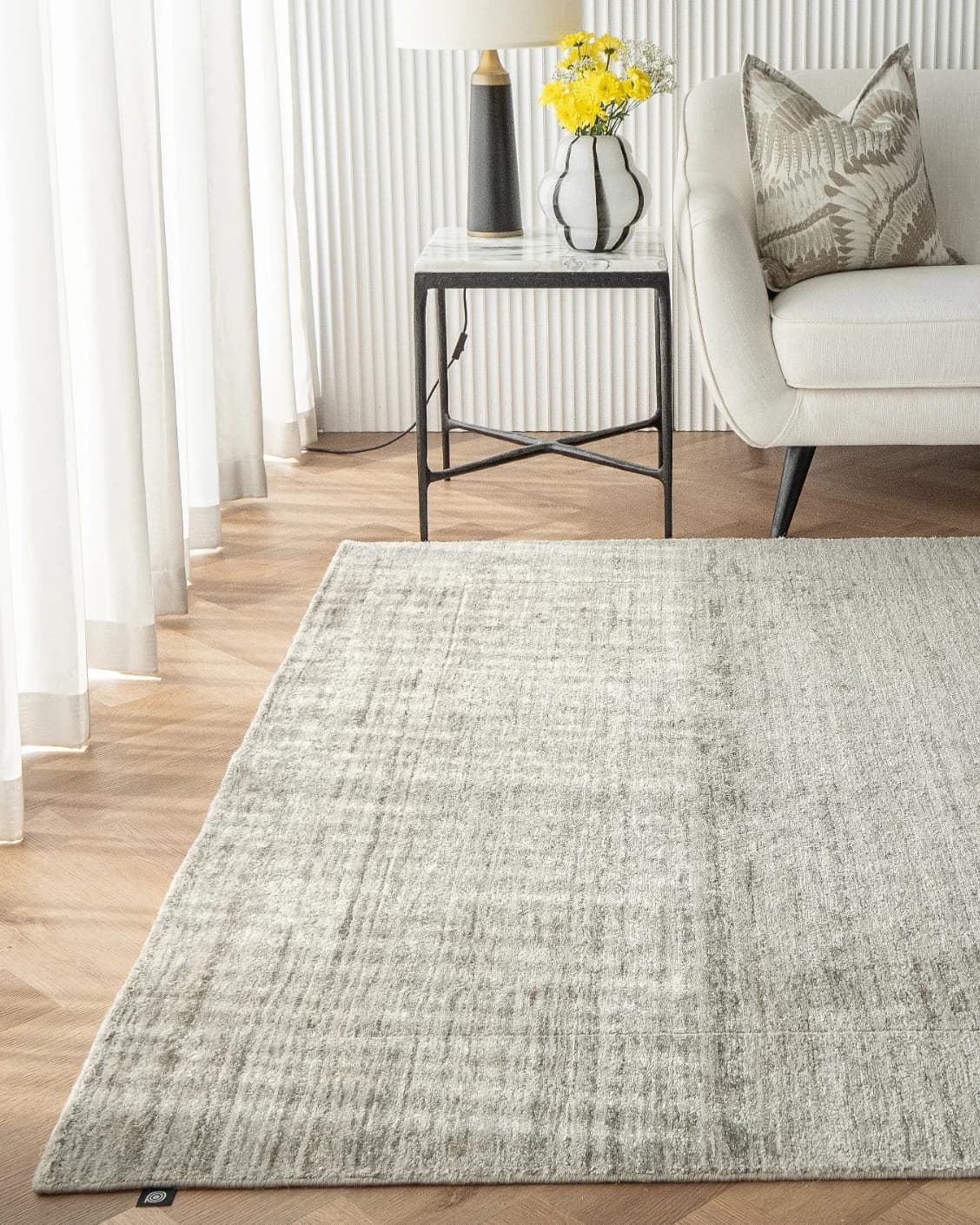 Beatrice Dune 01 carpet in dune and grey, shown in a lifestyle front view as image 4