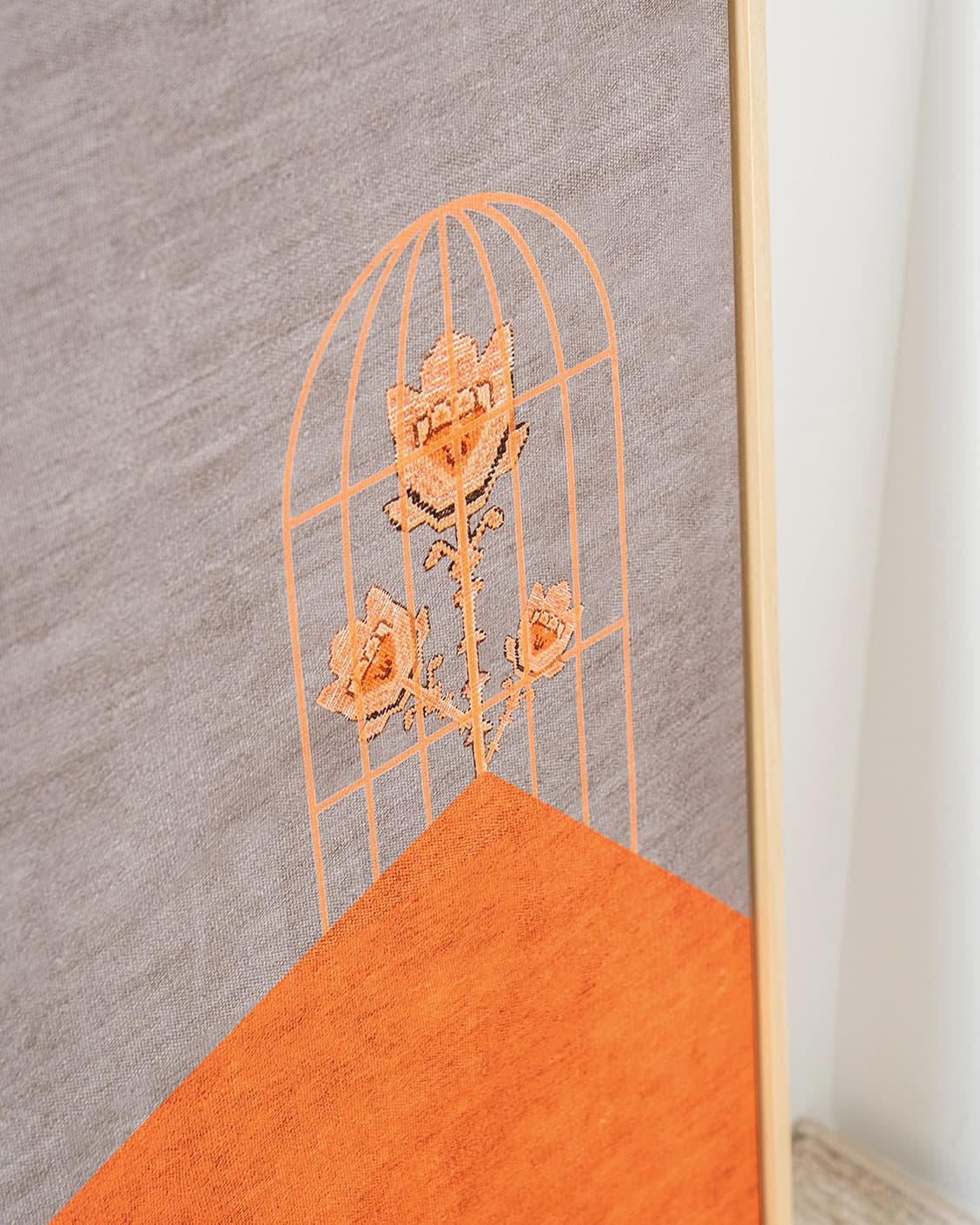 Bloom canvas in orange and taupe, shown in a lifestyle close-up as image 5