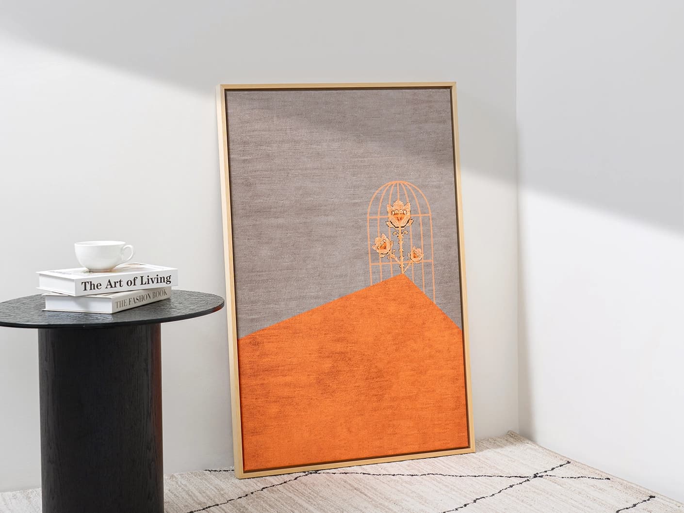 bloom-soft-minimal-orange-taupe-canvas-artwork-lifestyle-left-view-id-dsc01648-v2