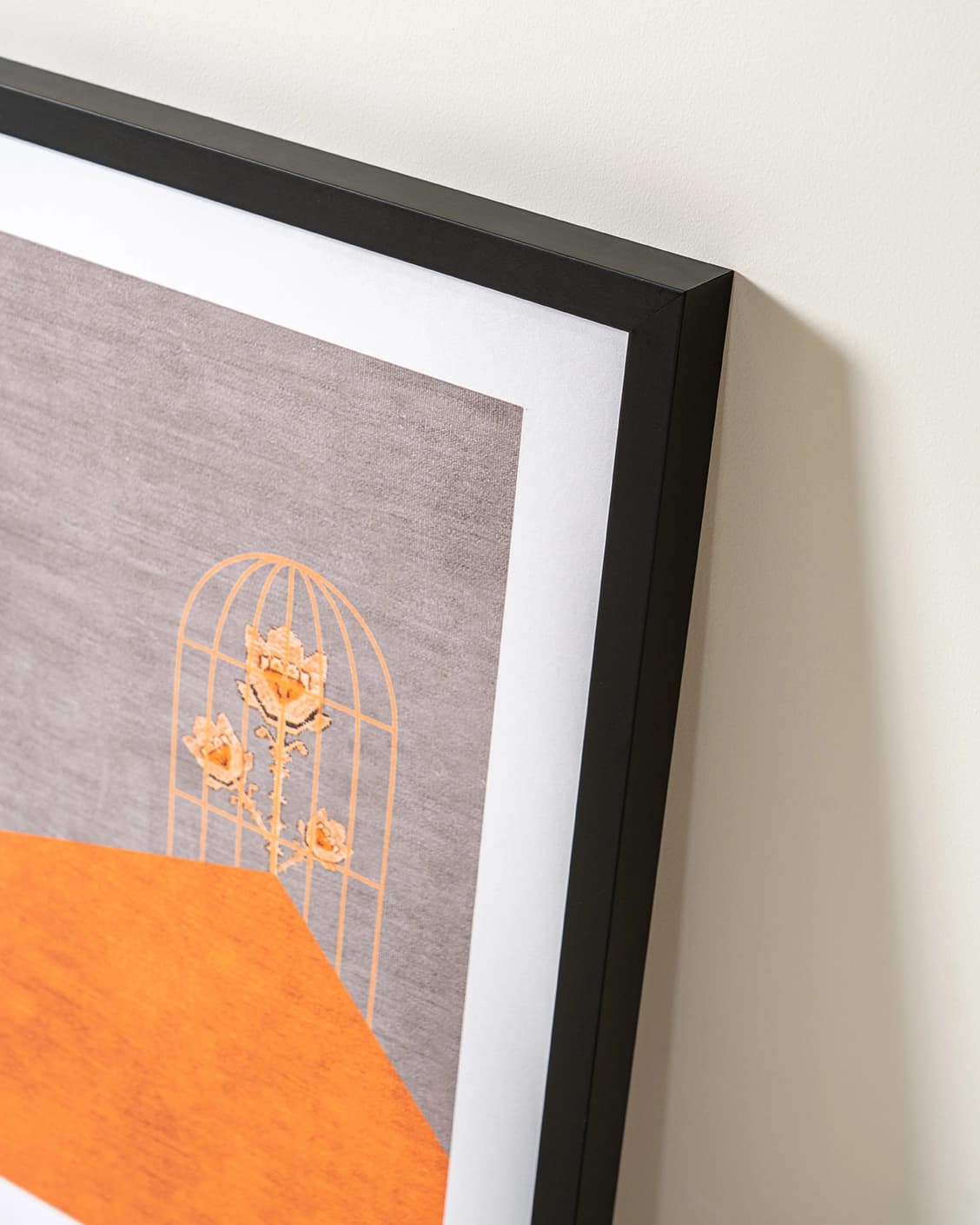 Bloom fine art print in orange and taupe, shown in a lifestyle close-up view as image 5