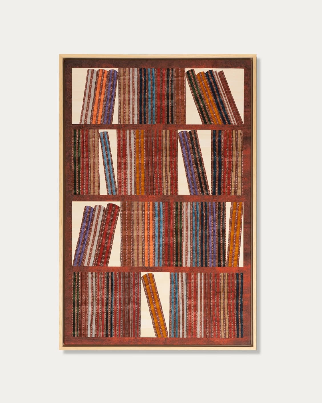 Books canvas in rust, blue and multicolour, shown in a product front view as image 1