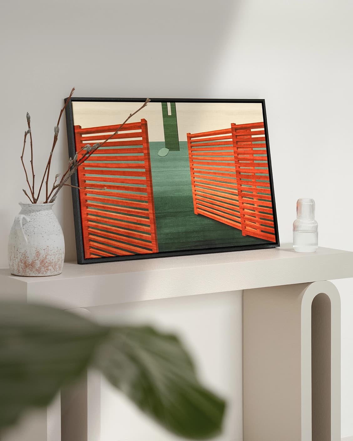 Breeze canvas in red and green, shown in a lifestyle left view as image 3