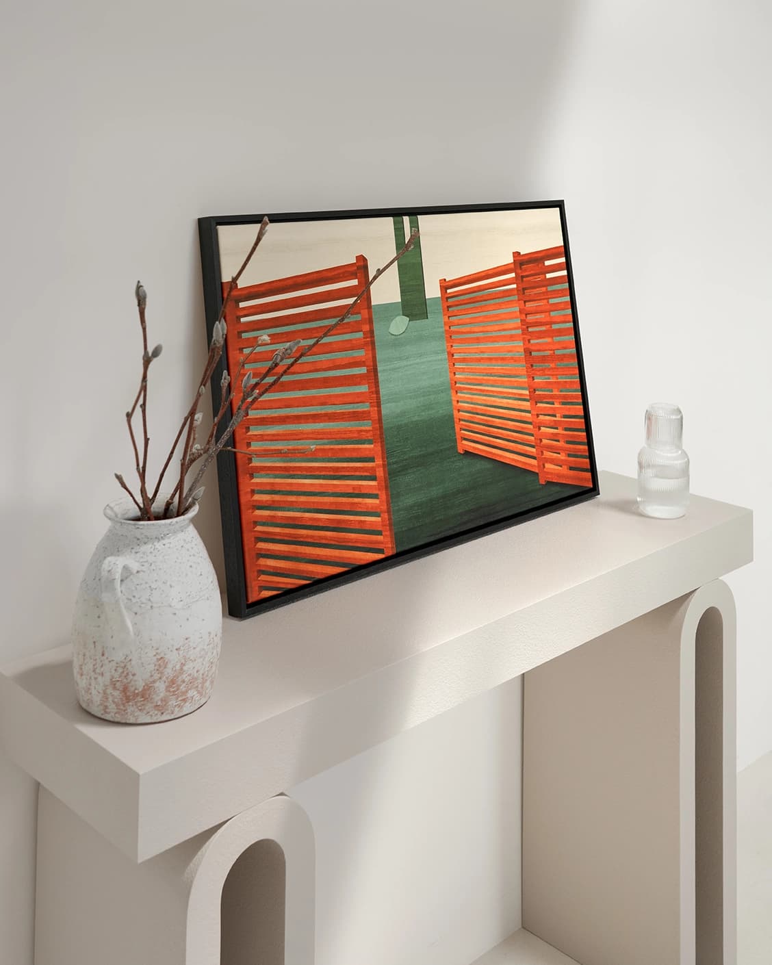 Breeze canvas in red and green, shown in a lifestyle top view as image 4