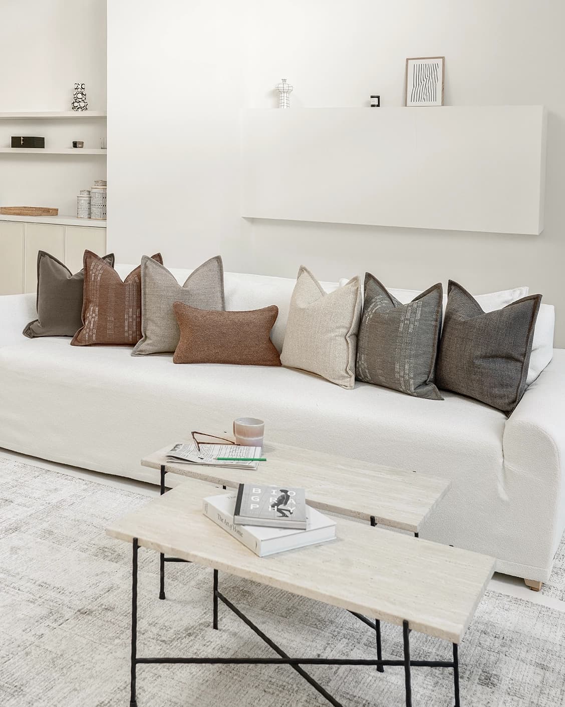 Bretty Bundle cushion in brown, charcoal, taupe and beige, shown in a lifestyle right view as image 2