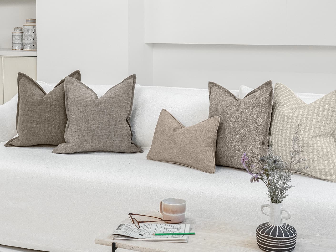 Bryon Bundle bundle cushions, shown in a lifestyle front view