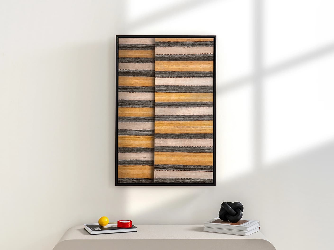Bumblebee Grey canvas in grey, beige and yellow, shown in a lifestyle front view as image 3