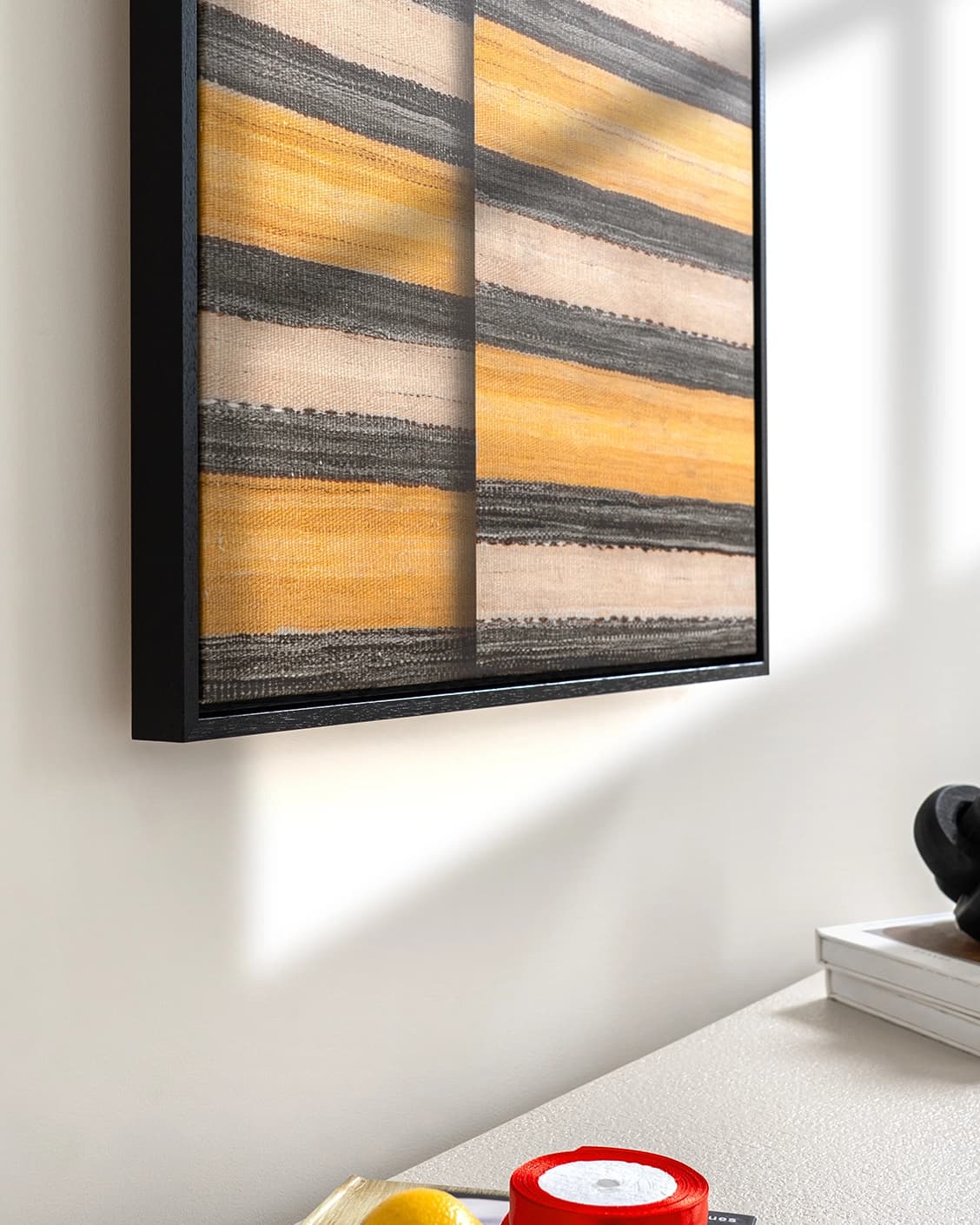 Bumblebee Gray canvas in grey, beige and yellow, shown in a lifestyle left view as image 3