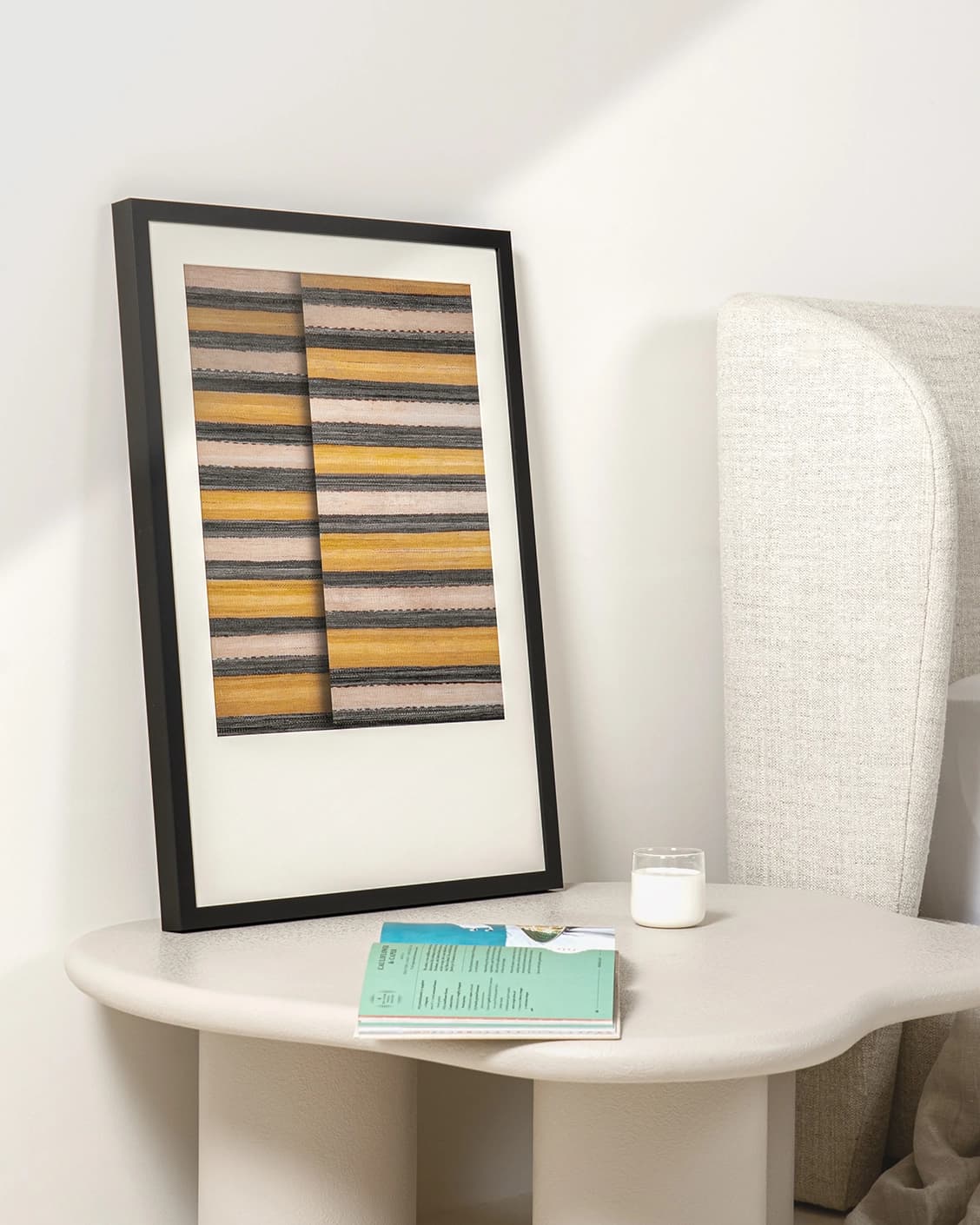Bumblebee Gray fine art print in grey, beige and yellow, shown in a product left view as image 6