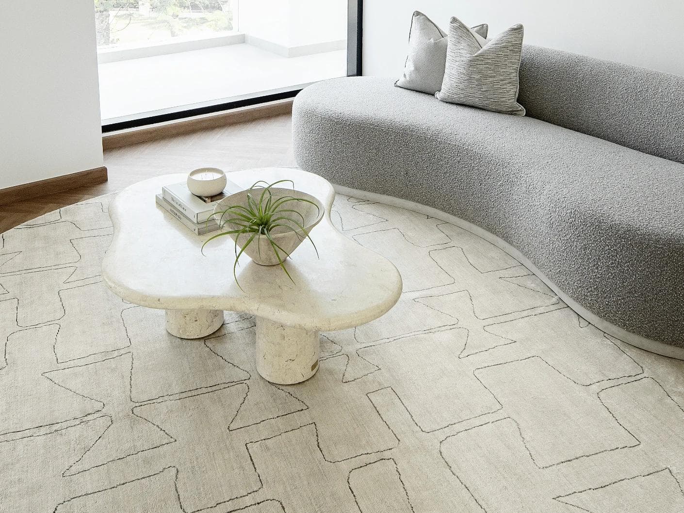 Caleb Ebony carpets in pearl and grey, shown in a product right view as image 2
