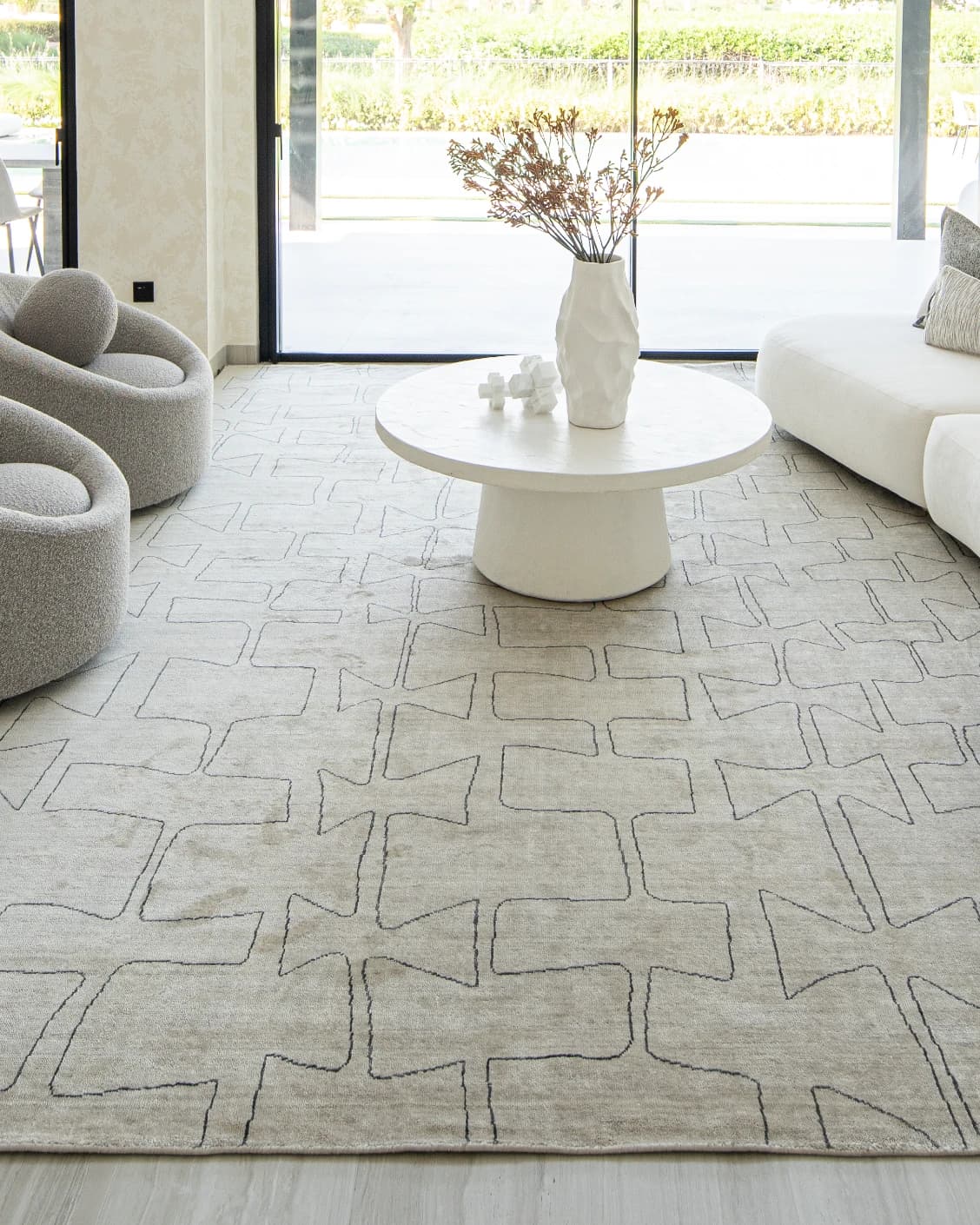 Caleb Ebony carpet in ebony, pearl and grey, shown in a lifestyle front view as image 8