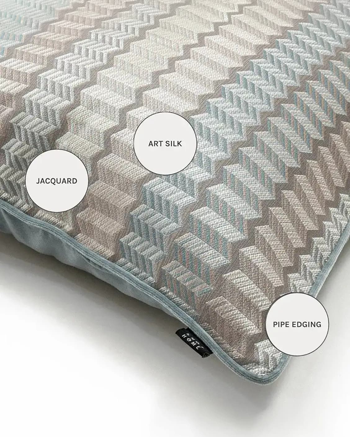 Cecilia Canova cushions in silver, blue and multicolour, shown in a product close-up as image 9