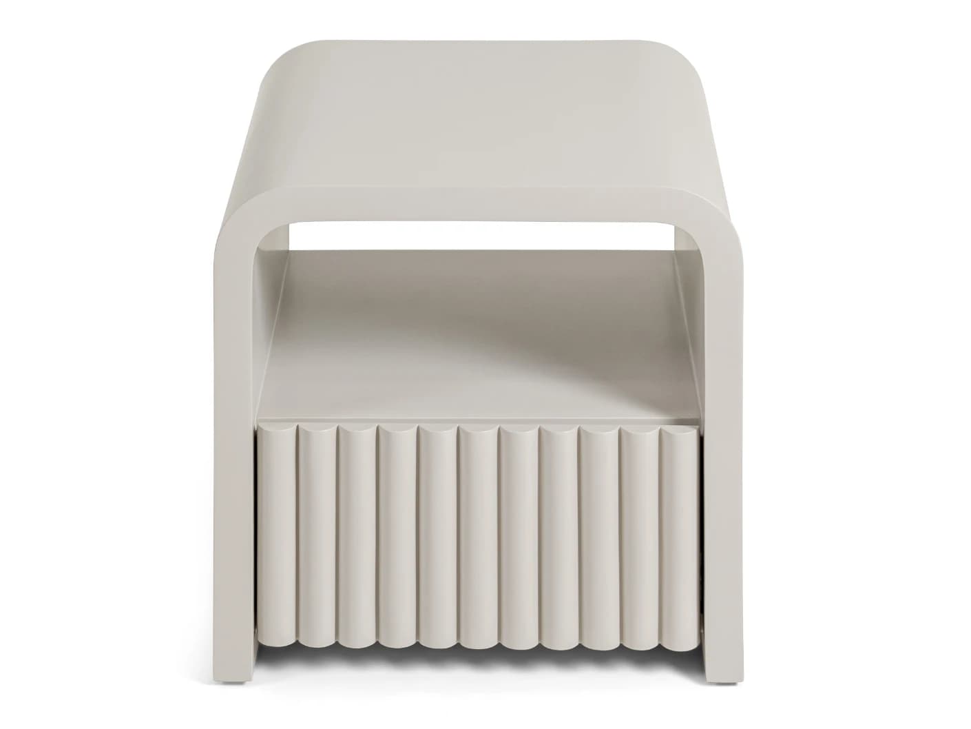 Celia nightstand in soft ivory and stone, shown in a lifestyle left view as image 5