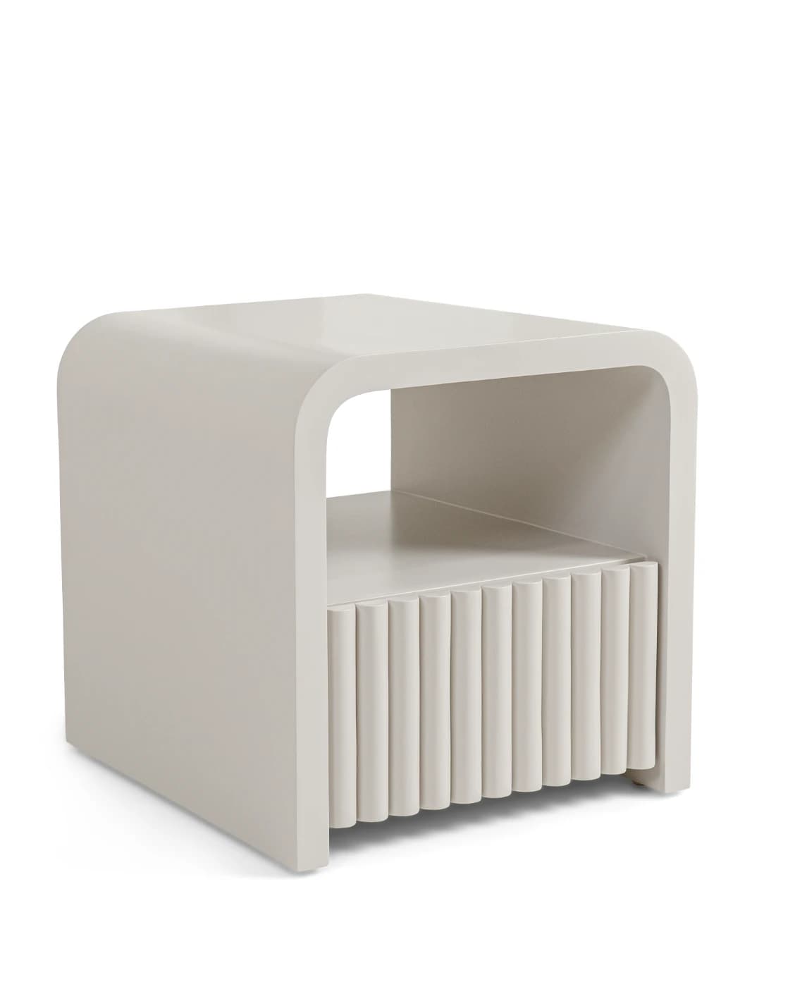 Celia nightstand in soft ivory and stone, shown in a product left view as image 1