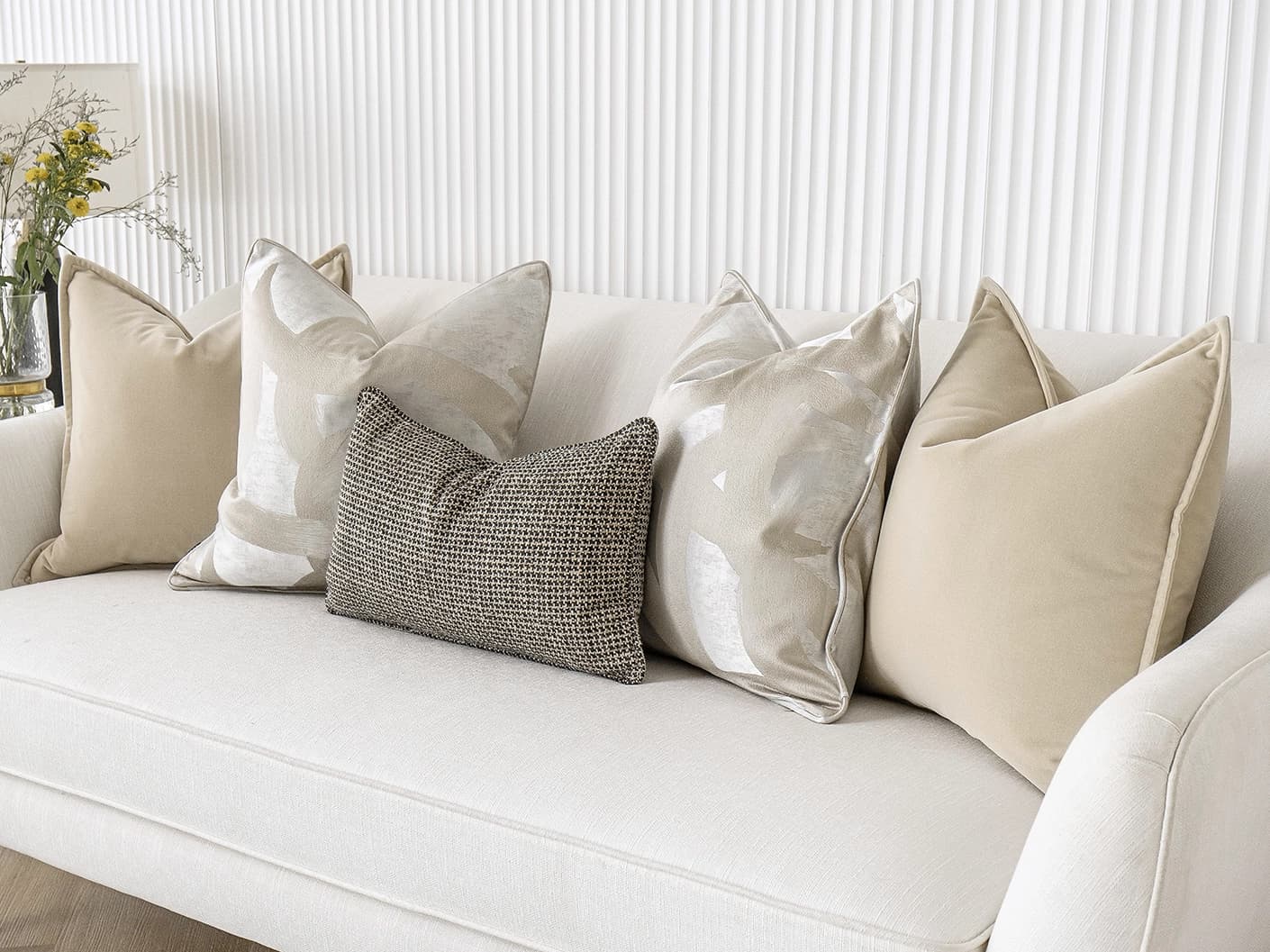Cheena Bundle bundle cushions, shown in a lifestyle left view