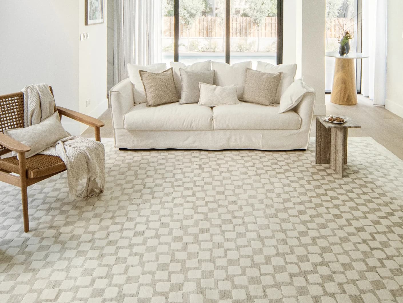 Chess Dune carpets in taupe and beige, shown in a lifestyle close-up front view as image 2