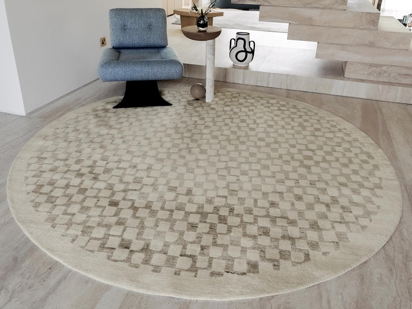 Chess Dune carpets in taupe and beige, shown in a lifestyle front view as image 1