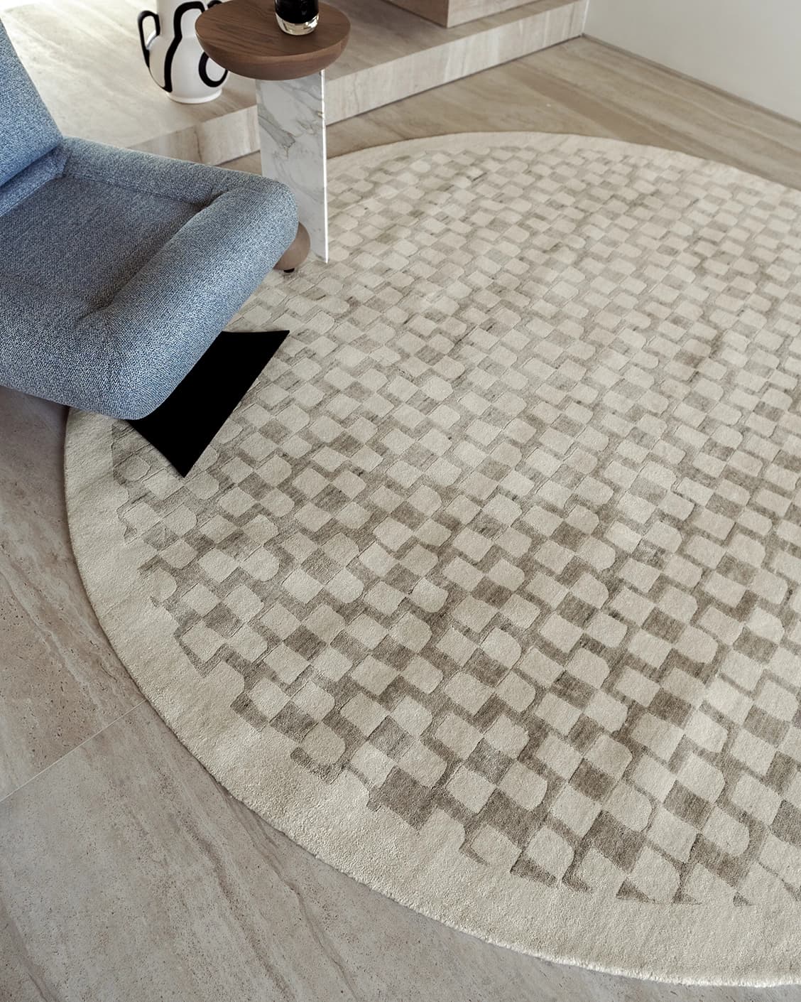 Chess Dune carpets in taupe and beige, shown in a lifestyle close-up front view as image 2