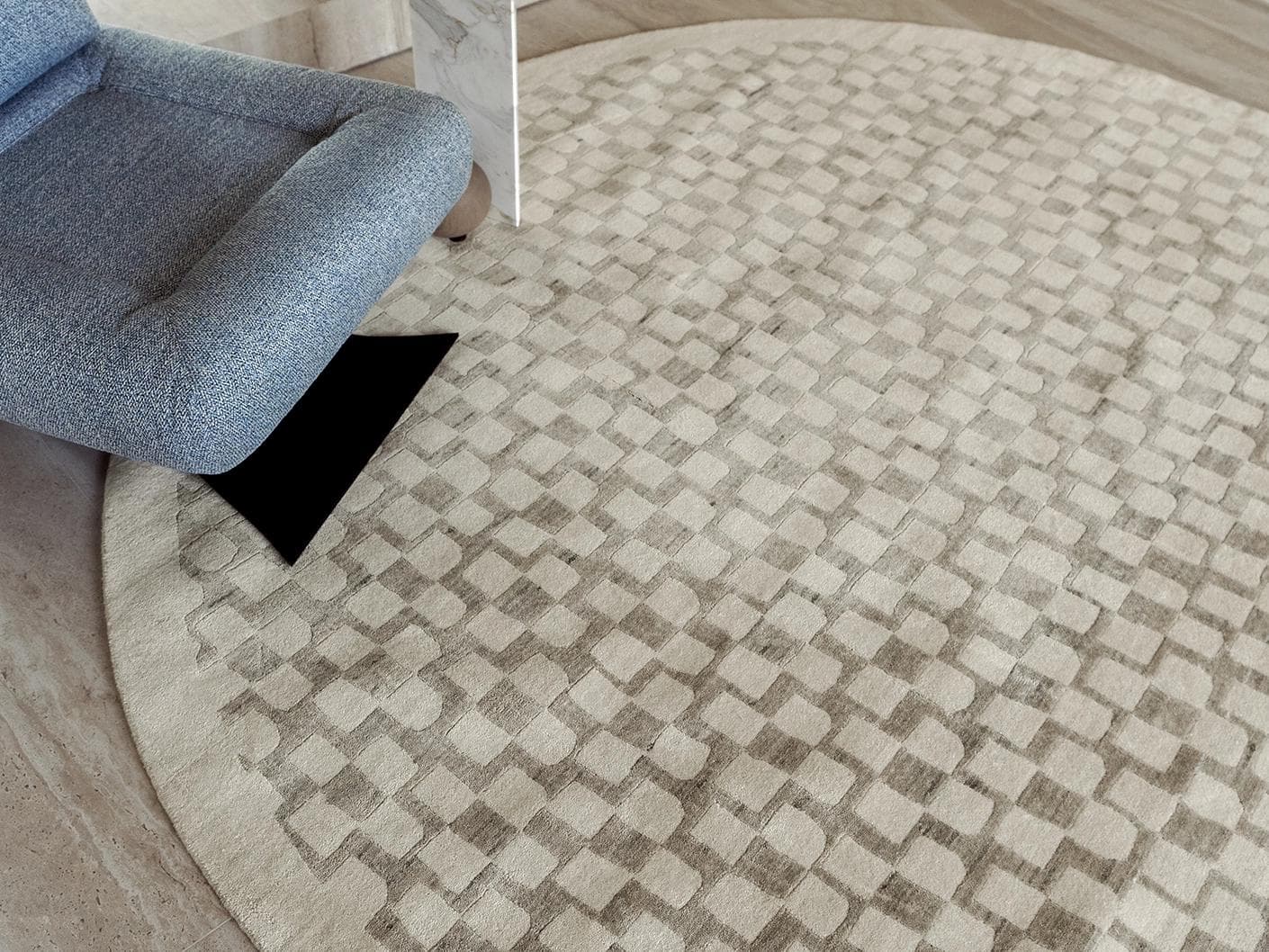 Chess Dune carpets in taupe and beige, shown in a lifestyle close-up front view as image 2