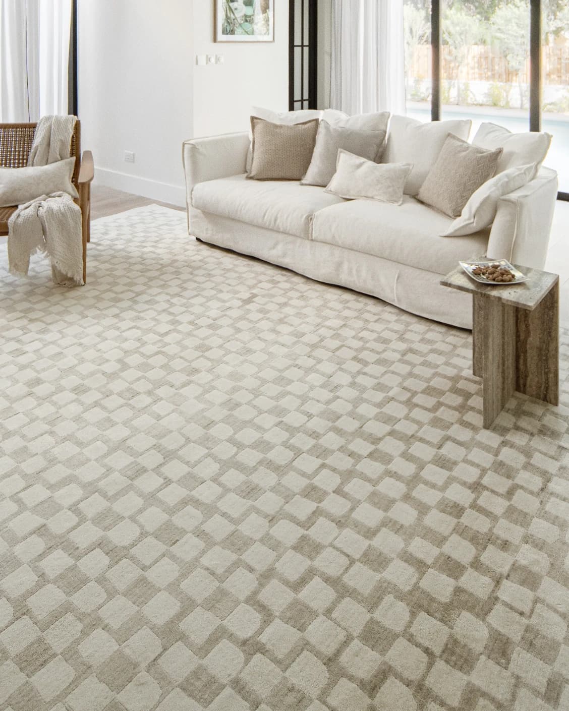 Chess Dune carpet in taupe and beige, shown in a lifestyle right view as image 11