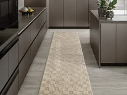 Cindy Dune Runners carpet in taupe and beige, shown in a lifestyle front view