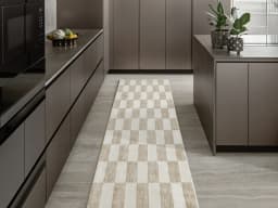 Cindy Tan Runners carpet in taupe and beige, shown in a lifestyle front view