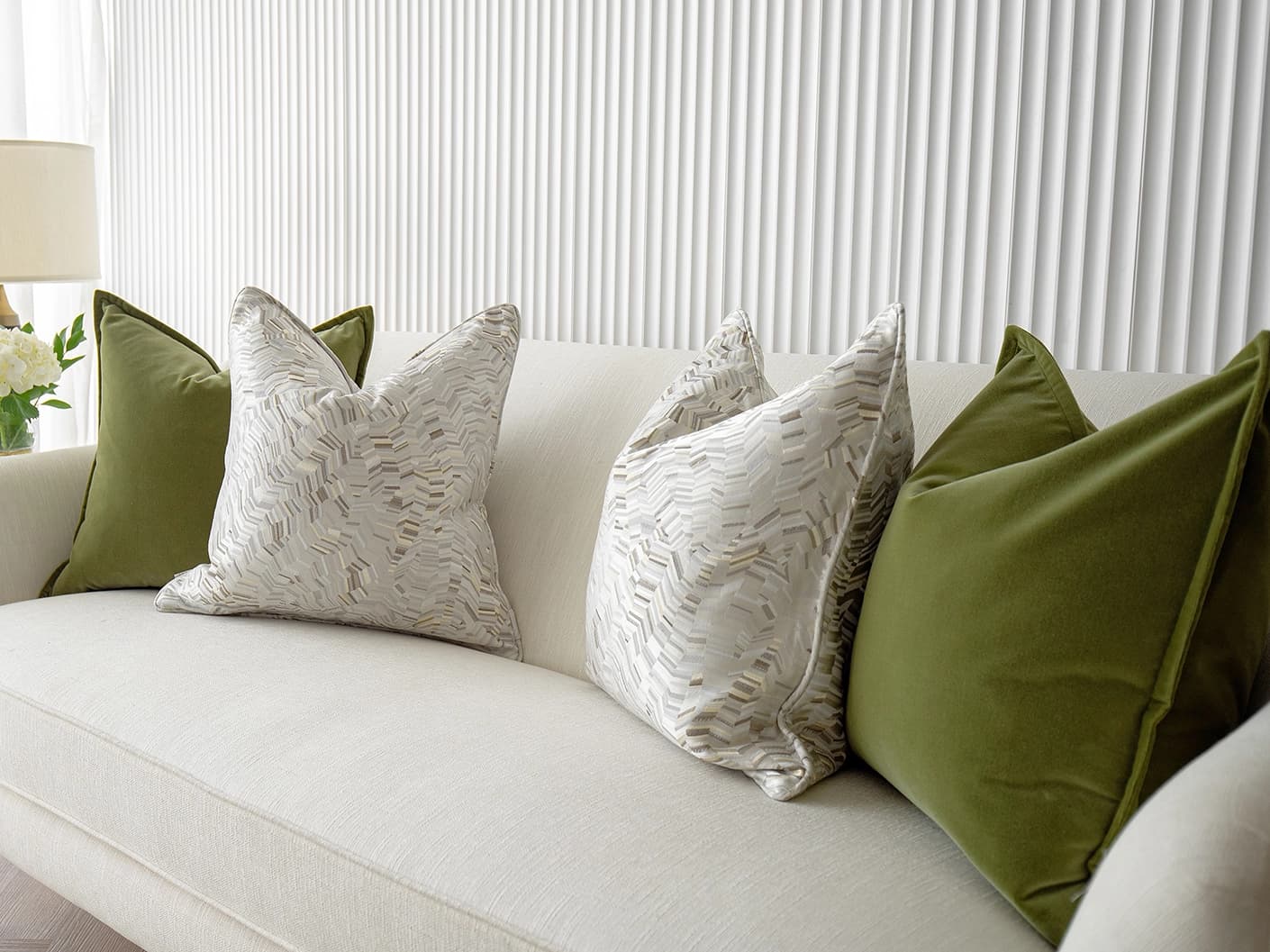 Clover Bundle bundle cushions, shown in a lifestyle front view