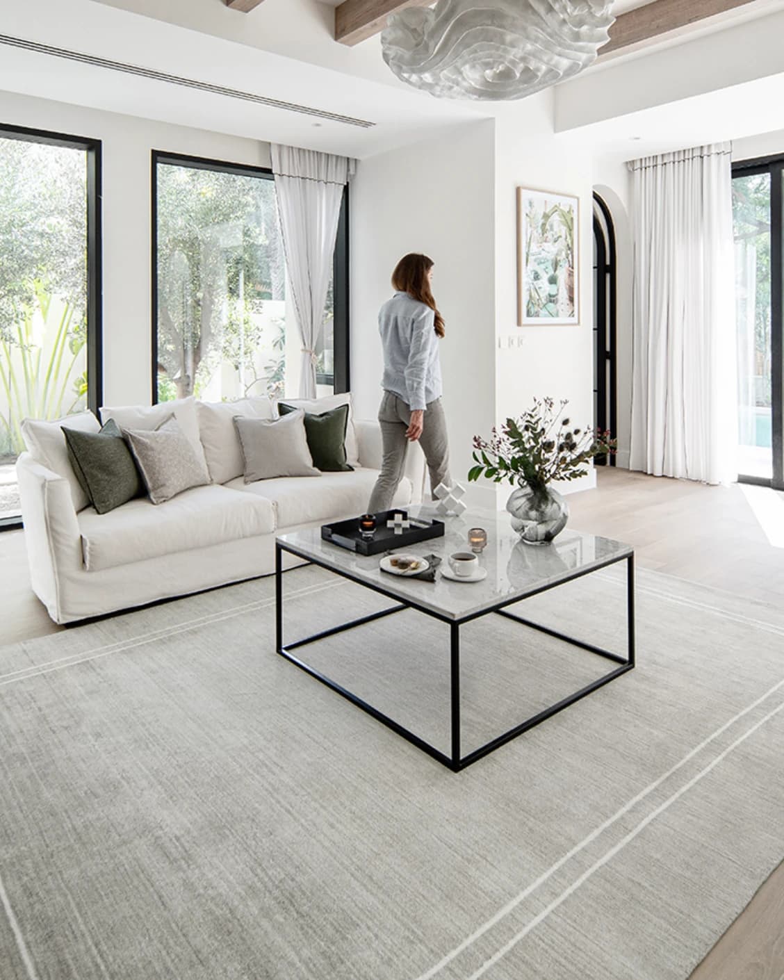 Colin Alba carpet in white and grey, shown in a lifestyle left view as image 7