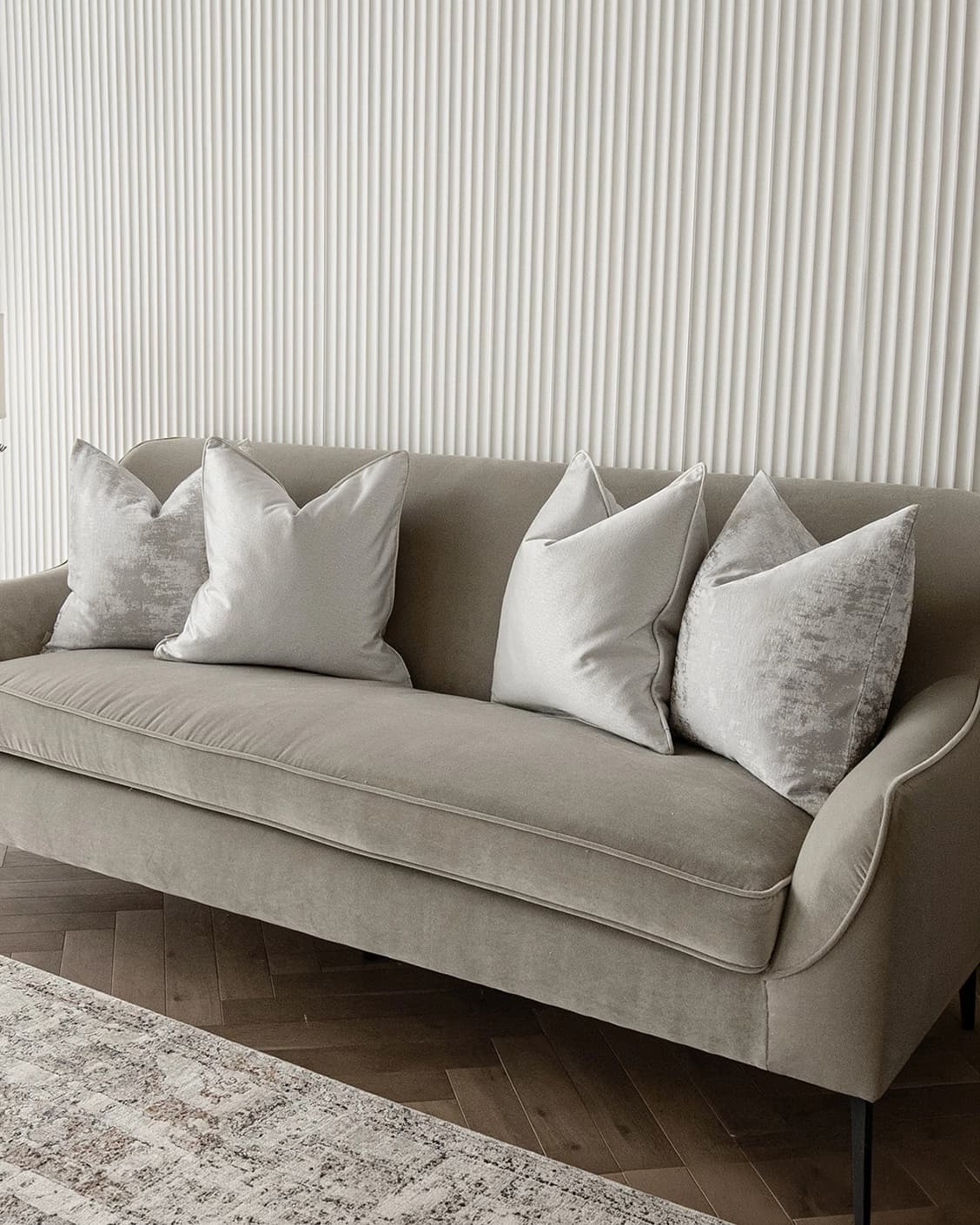 Colin Bundle cushion in silver and grey, shown in a lifestyle right view as image 2