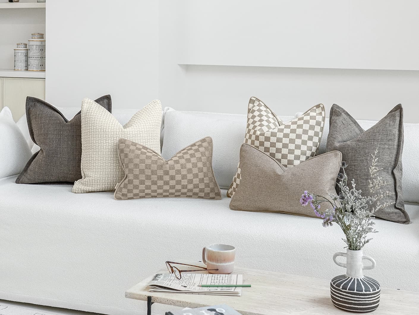 Colton Bundle bundle cushions, shown in a lifestyle front view