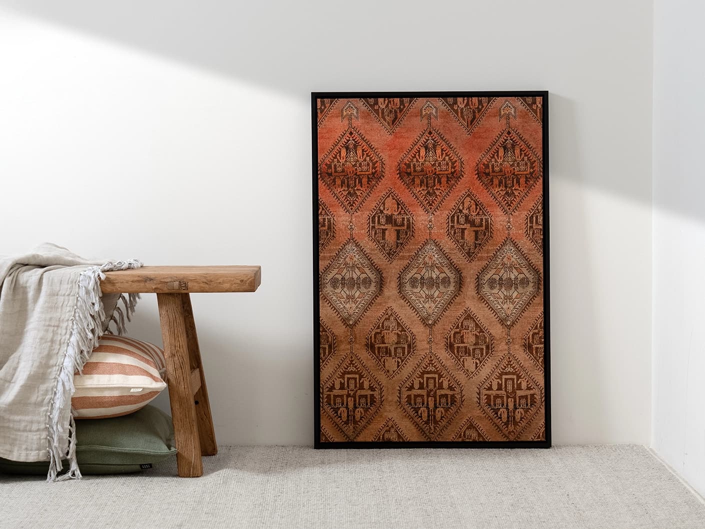 Terracotta canvas artwork in brown, shown in a lifestyle front view
