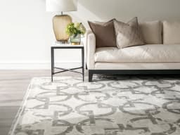 Cooper Dune carpet in dune, grey and silver, shown in a lifestyle front view