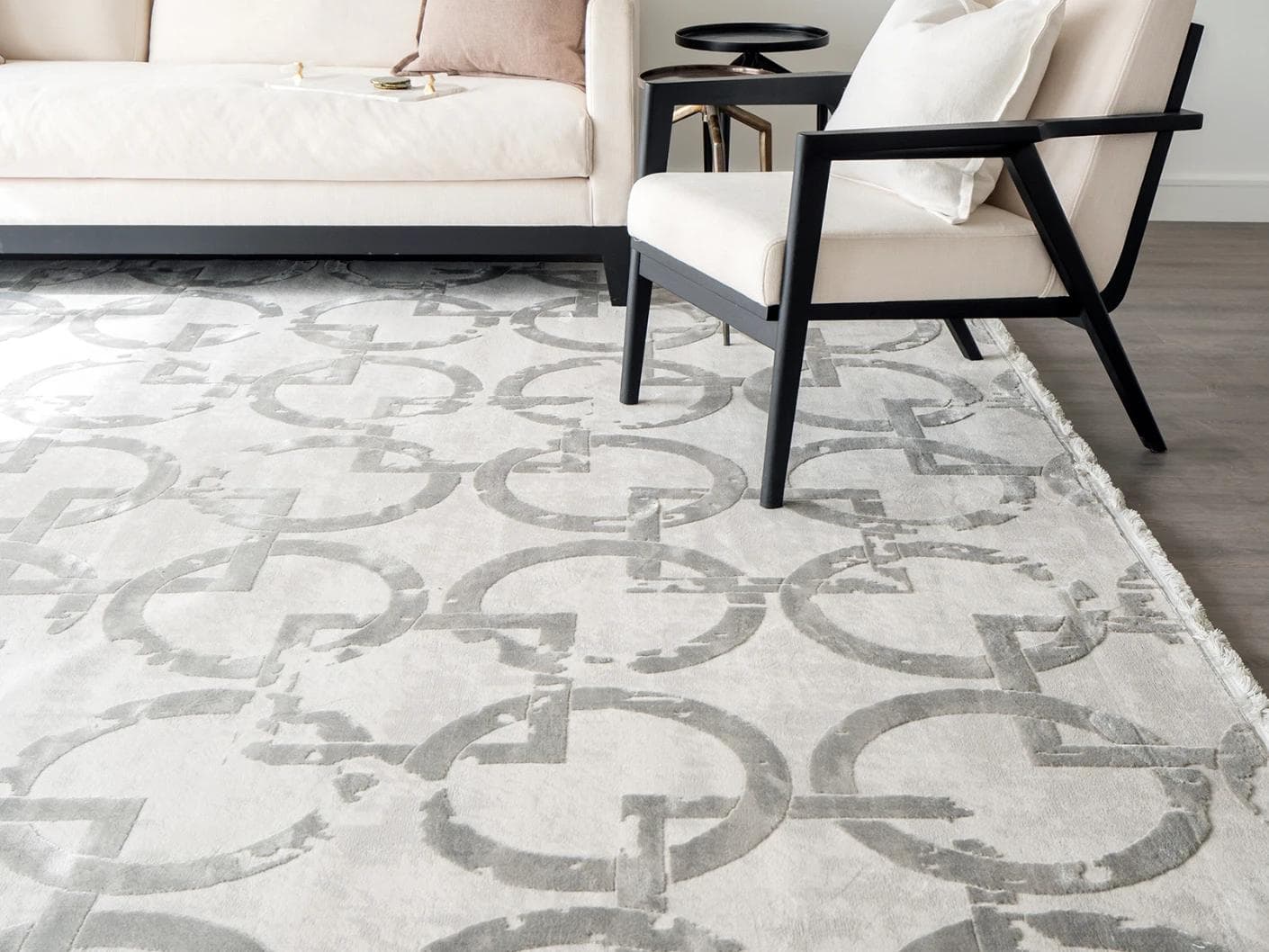 Cooper Dune carpets in grey and silver, shown in a lifestyle front view as image 3