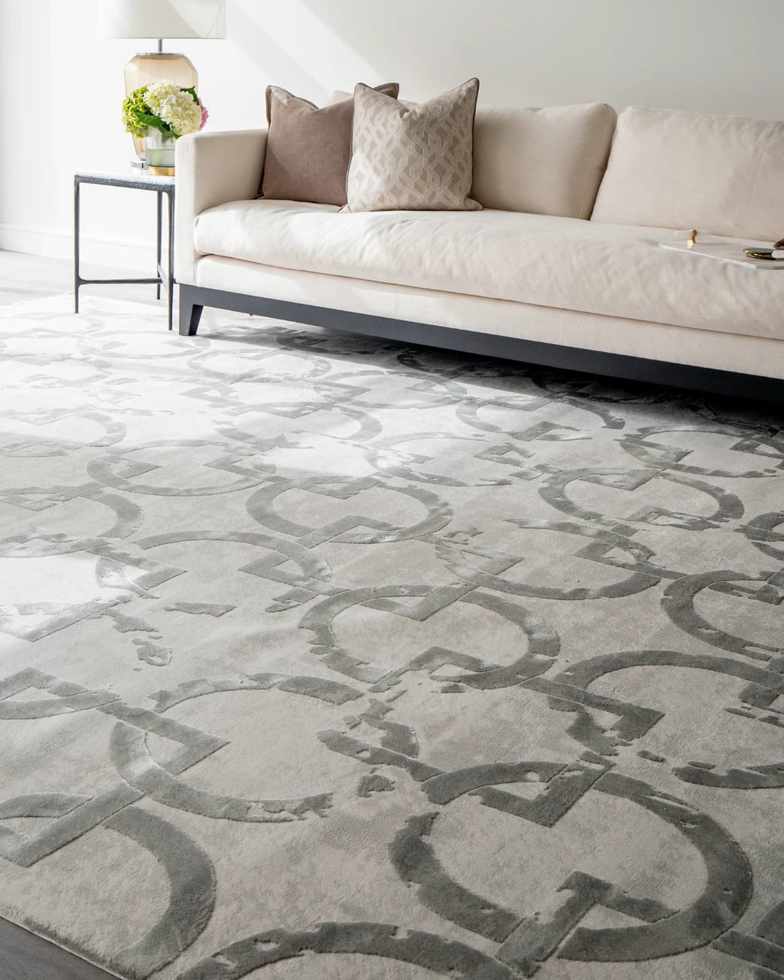 Cooper Dune carpet in dune, grey and silver, shown in a lifestyle right view as image 6