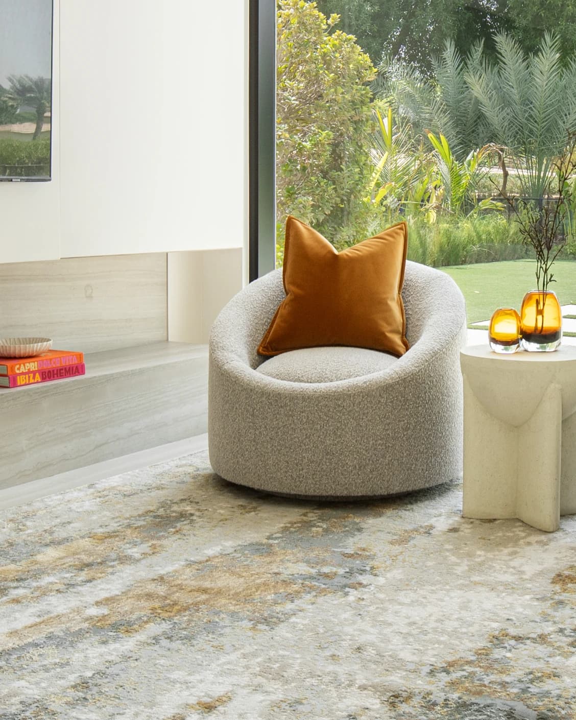 Cooper Goldberg carpet in grey and gold, shown in a lifestyle front view as image 4