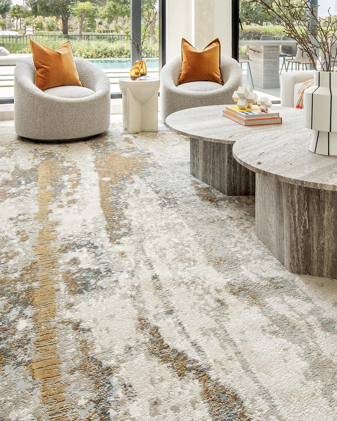Cooper Goldberg carpet in grey and gold, shown in a lifestyle left view as image 6