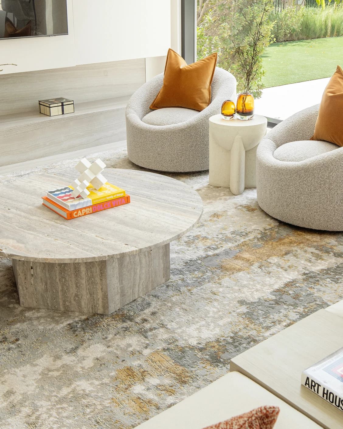 Cooper Goldberg carpet in grey and gold, shown in a lifestyle right view as image 7