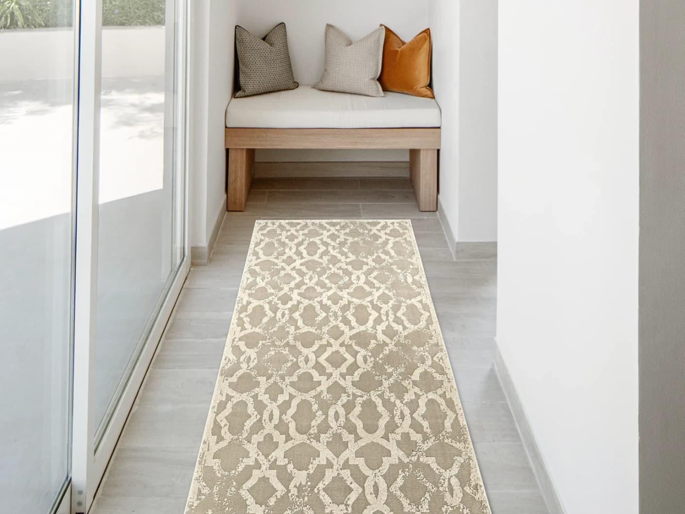 Cooper Sandy Runners carpet in beige and ivory, shown in a lifestyle front view