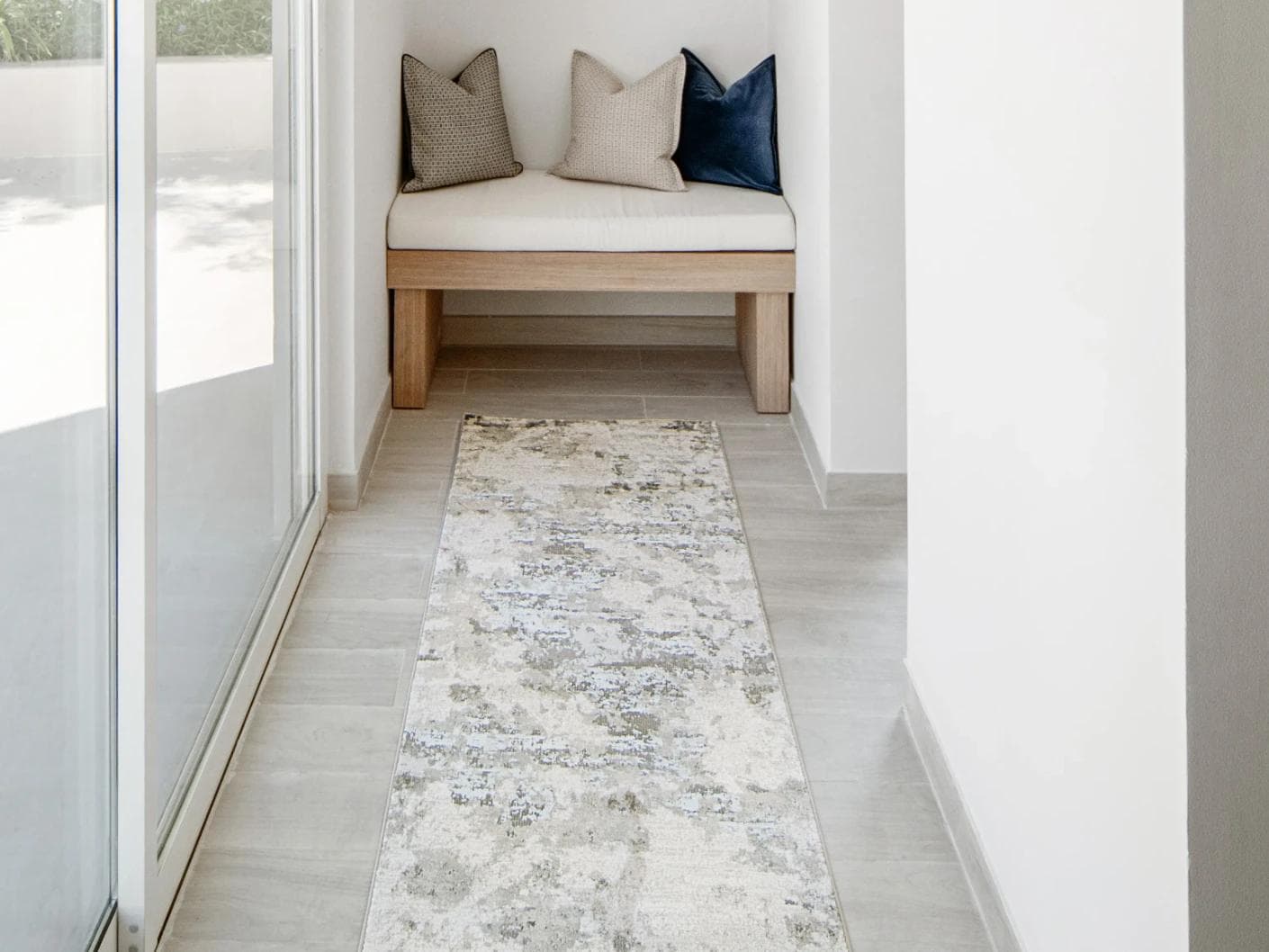 Cooper Sky Runners carpet in blue and grey, shown in a lifestyle front view as image 2