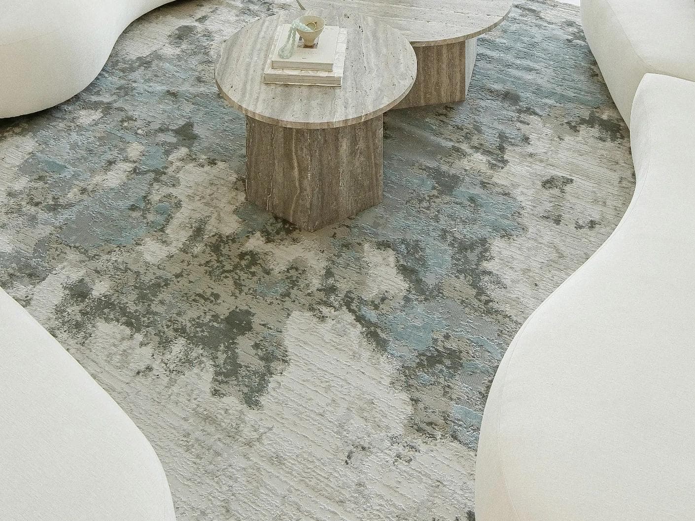 Cooper Sky carpets in blue and grey, shown in a lifestyle close-up top view as image 2