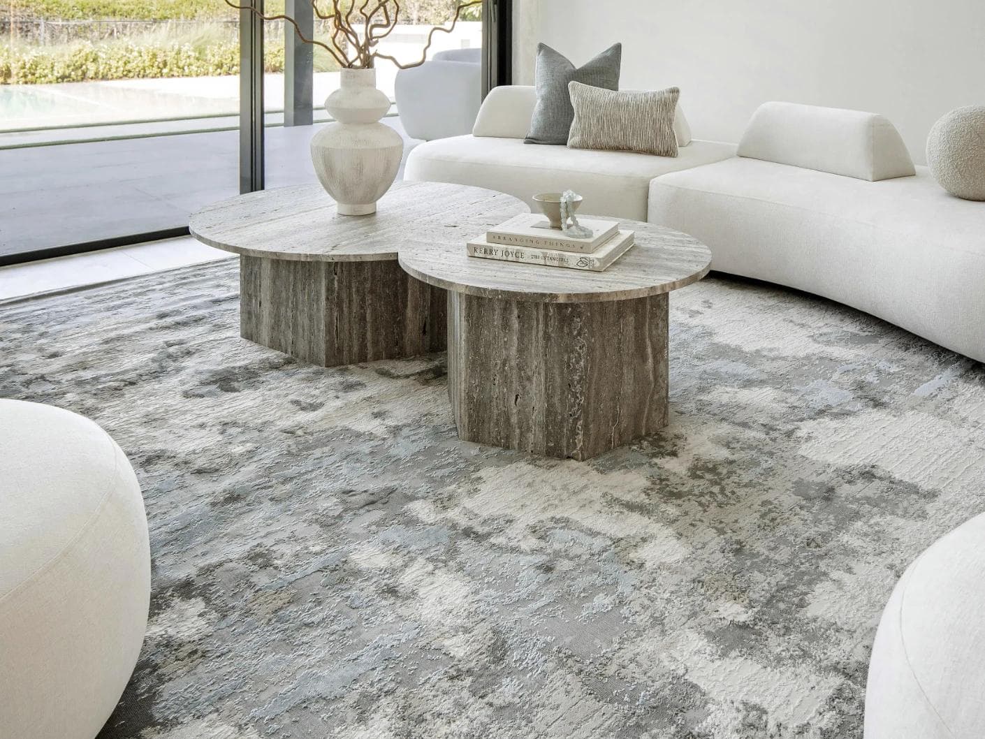Cooper Sky carpets in blue and grey, shown in a lifestyle front view as image 3