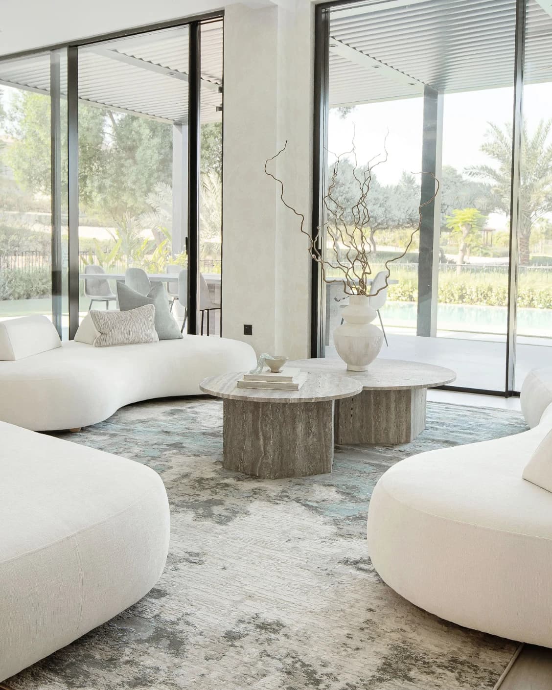 Cooper Sky carpet in sky, blue and grey, shown in a lifestyle right view as image 7