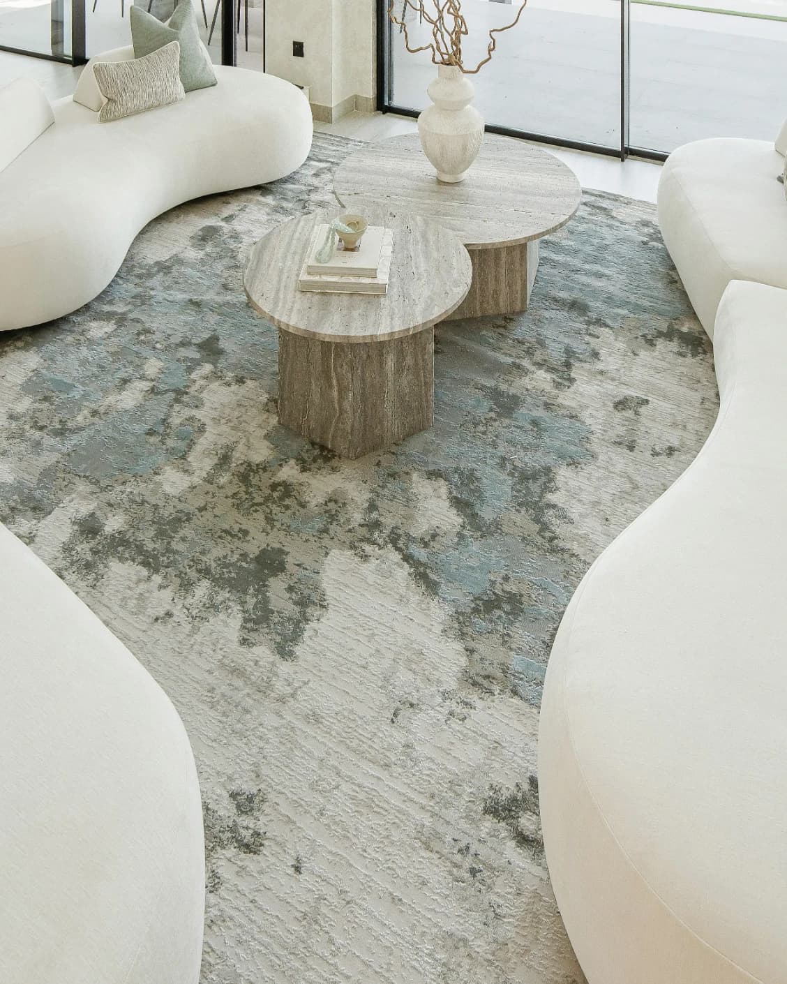 Cooper Sky carpet in sky, blue and grey, shown in a lifestyle top view as image 9