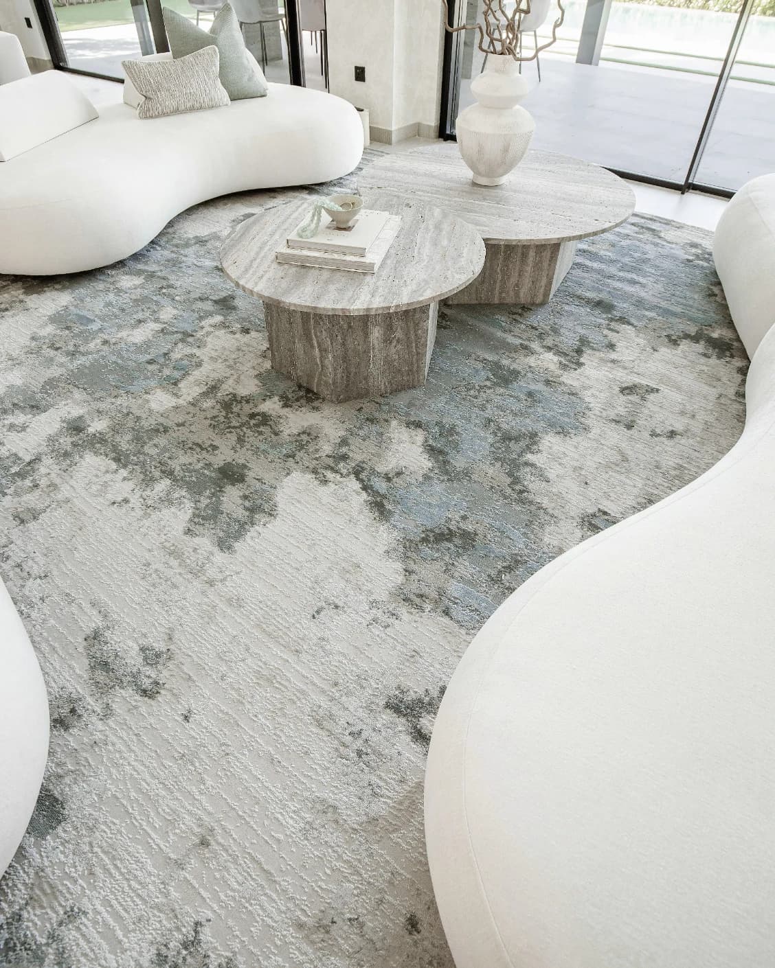 Cooper Sky carpet in sky, blue and grey, shown in a lifestyle top view as image 10
