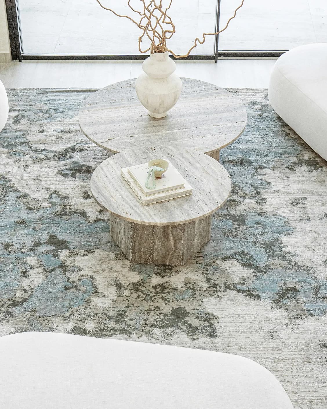 Cooper Sky carpet in sky, blue and grey, shown in a lifestyle top view as image 11