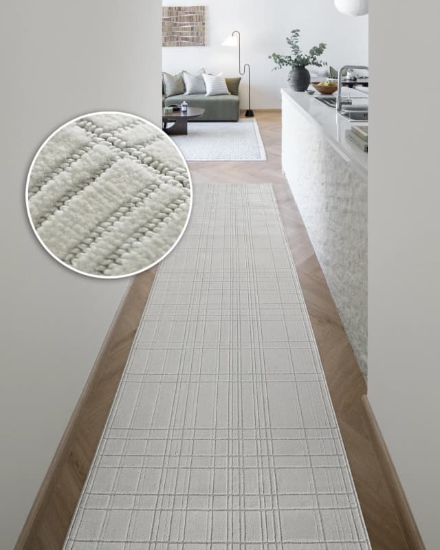 Corvin Sandy Runners carpet in sandy, ivory and grey, shown in a lifestyle front view as image 2