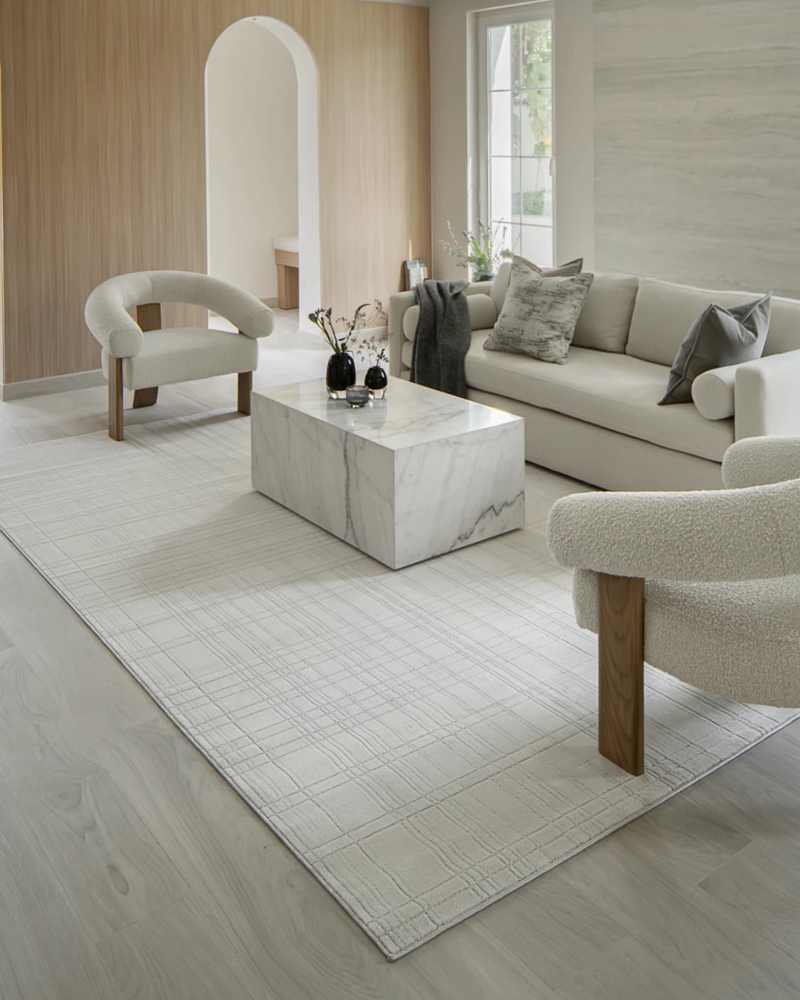 Corvin Sandy carpet in ivory and grey, shown in a lifestyle right view as image 9
