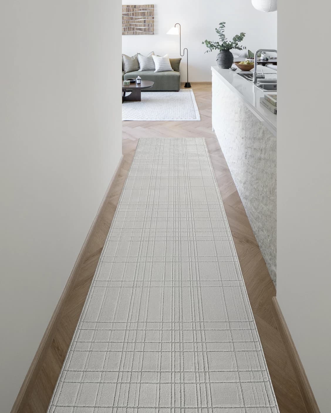 Corvin Sandy Runners carpet in sandy, ivory and grey, shown in a lifestyle front view as image 2