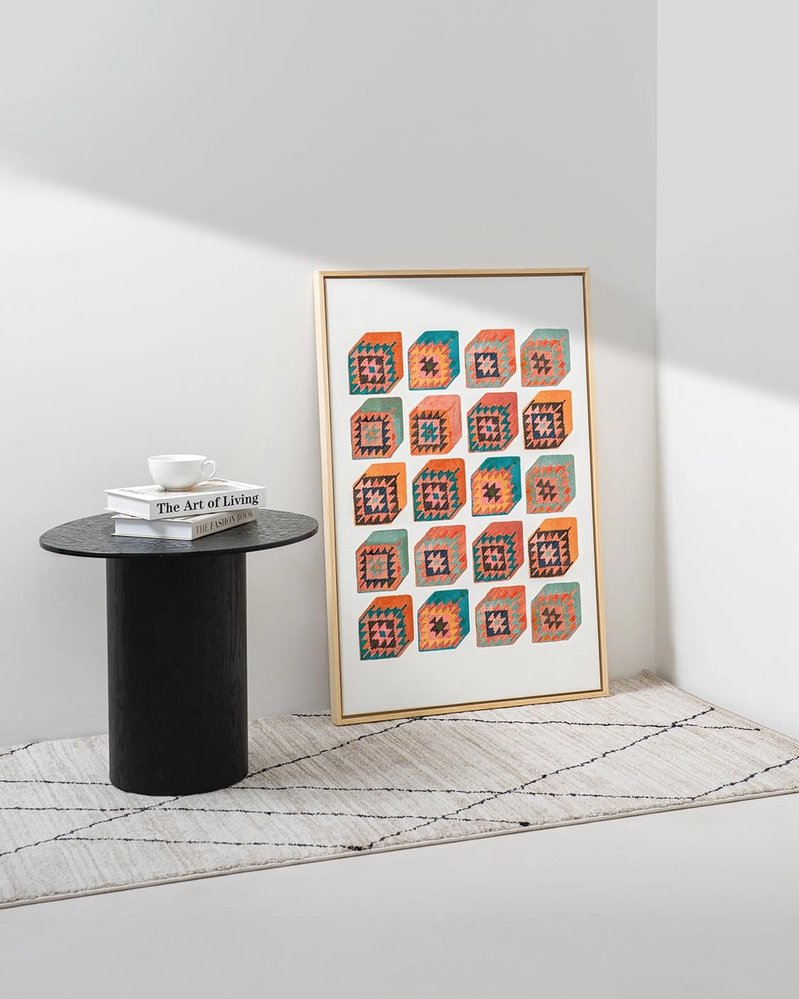 Cubism canvas in multicolour, shown in a lifestyle front view as image 3