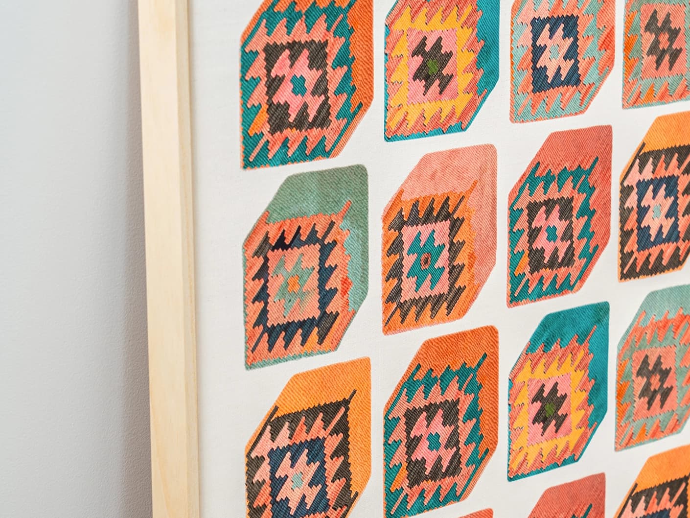 Cubism canvas in multicolour, shown in a lifestyle left view as image 1